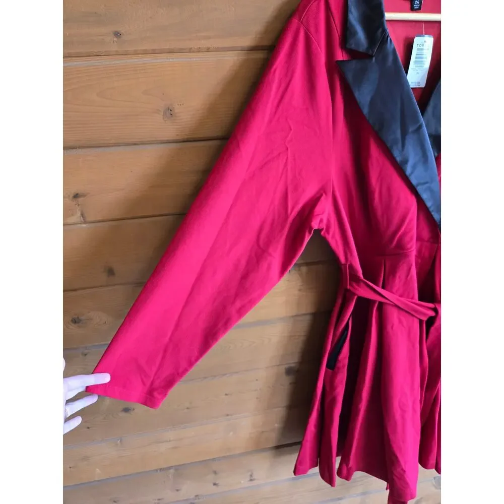 Torrid Tuxedo Dress Mini Skater Jester Red NWT 24 Vneck Satin Long Sleeve Belted - Picture 5 of 6